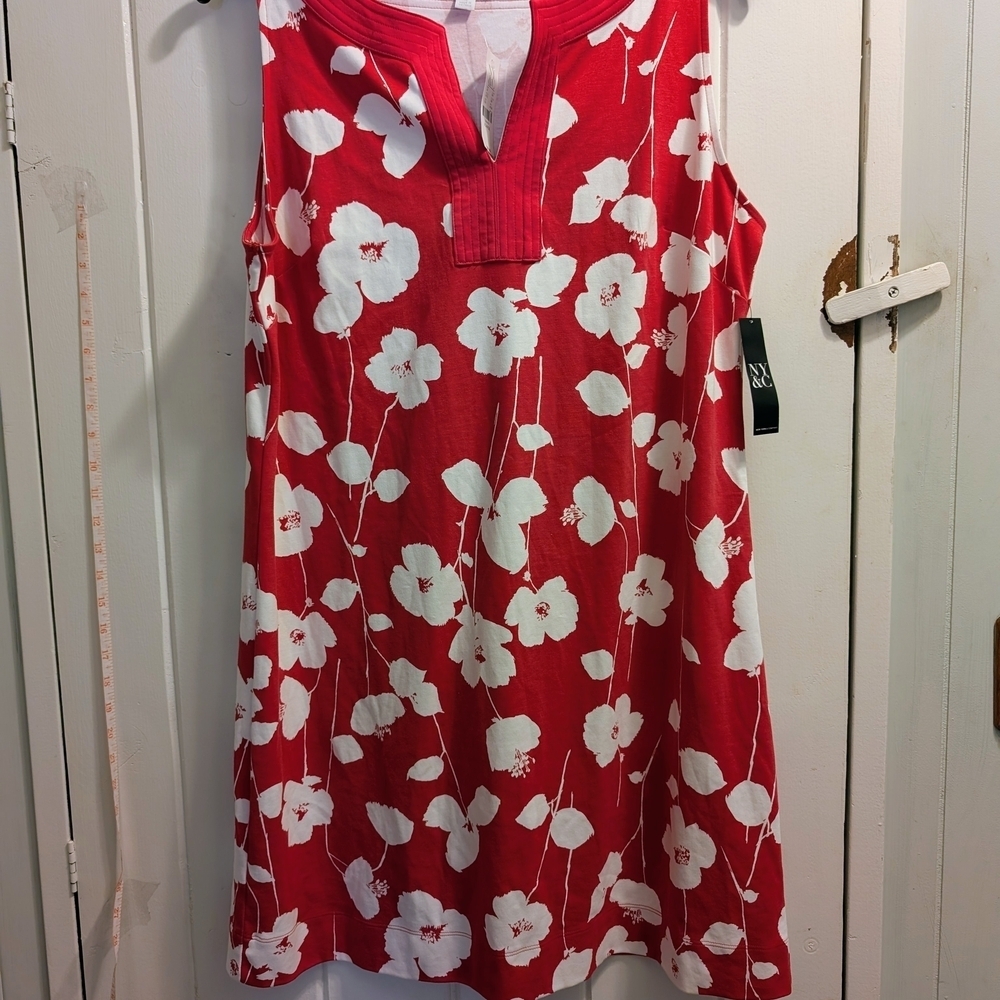 New York & Company XL NWT Red Floral w/ White Poppies Mini Dress